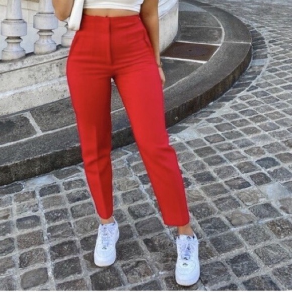 Zara Red Ankle Pants - Picture 1 of 5